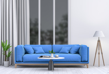 interior modern living room with sofa,  plant, lamp, decoration, 3D render