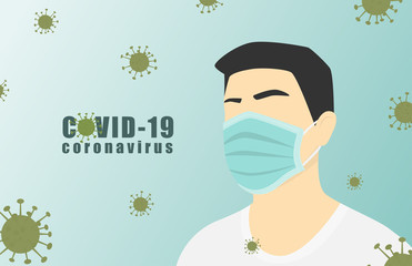 Novel coronavirus (2019-nCoV) with a man wearing medical face mask. Coronavirus quarantine concept.