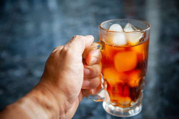 Cool americano, coffee, ice cubes, glass.