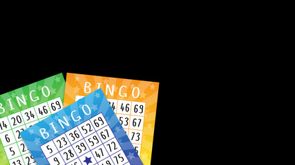 Banner template with multicolored bingo tickets on the black background. Usable for website and social media