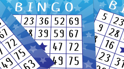 Bingo game background with blue tickets. Illustration for banner, poster, wallpaper, website, cover, social media