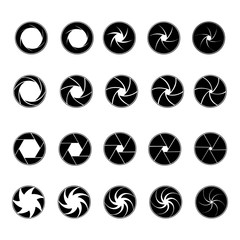 camera shutter black and white vector icons