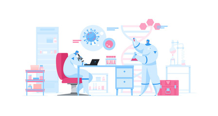 Scientists working on vaccine against virus in laboratory