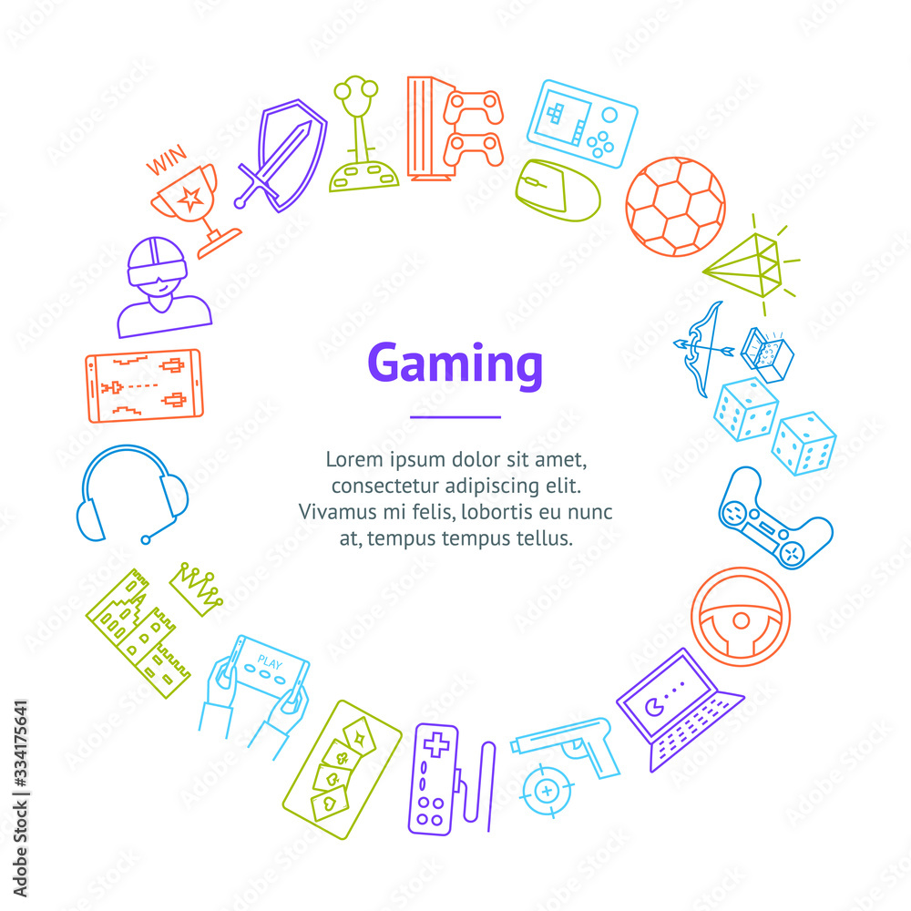 Wall mural Game Signs Thin Line Icon Round Design Template . Vector