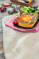 tomato vegetable pie with zucchini and eggplant, chili