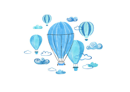Kids Gouache Painted Air Balloons Illustration