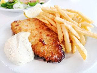 British Traditional fish and chips and tartar sauce