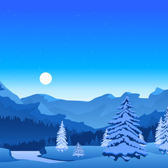 Fototapeta na wymiar Cartoon Winter Landscape Banner Card Poster. Vector