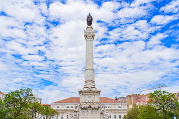 Fototapeta na wymiar Column of Pedro IV on Rossio Square in Lisbon, Portugal