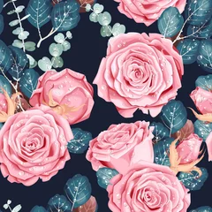 Tapeten Nahtloses Muster des Weinlesevektors mit rosa Rosen © olga_igorevna