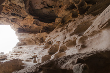 sand cave with textures. rocks with relief in the Elbrus region