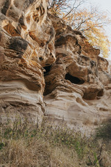 sand cave with textures. rocks with relief in the Elbrus region