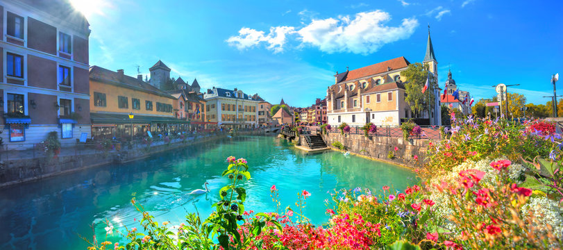 Canal du Thiou and Church of Saint Francois de Sales in Annecy. France