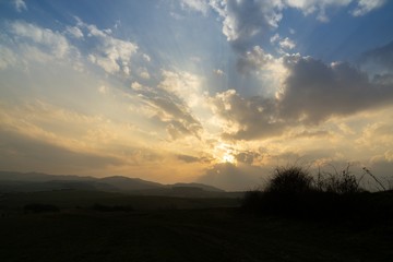Fototapeta na wymiar Sunrise or sunset over the hills and meadow. Slovakia