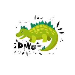 Cute dinosaur. Dino flat vector character. Sketch reptile. Isolated cartoon illustration for kids game, book, t-shirts, banner, card, logo. 