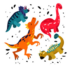 Cute dinosaur. Dino flat vector character. Sketch reptile. Isolated cartoon illustration for kids game, book, t-shirts, banner, card, logo. 