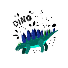 Cute dinosaur. Dino flat vector character. Sketch reptile. Isolated cartoon illustration for kids game, book, t-shirts, banner, card, logo. 