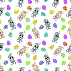 Seamless easter pattern hares and colorful eggs