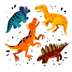 Cute dinosaur. Dino flat vector character. Sketch reptile. Isolated cartoon illustration for kids game, book, t-shirts, banner, card, logo. 