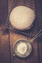 Traditional Polish donuts on wooden background. Tasty doughnuts with jam