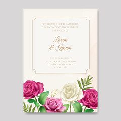 Wedding invitation red floral watercolor template