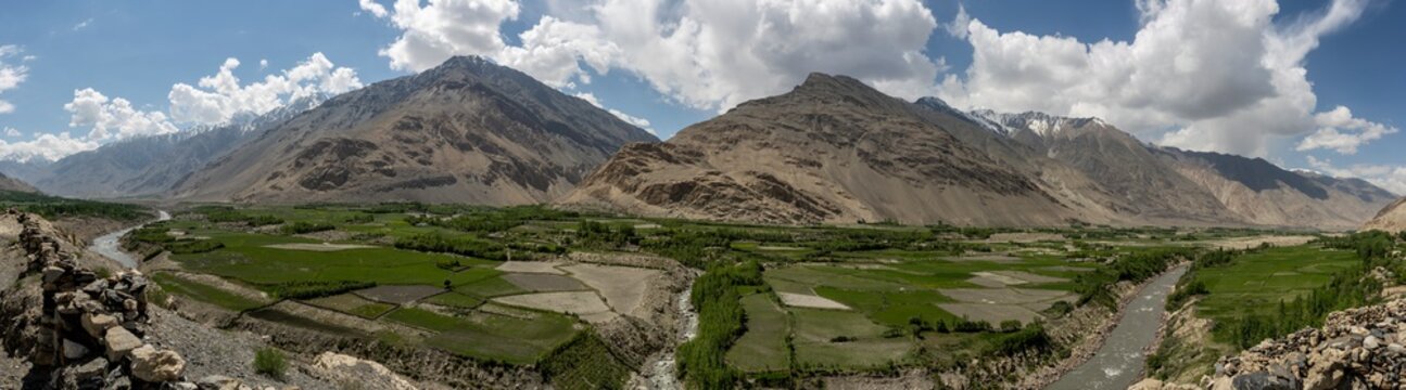 Panorama Panj River Wakhan Valley
