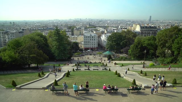 France, Paris, Paris city skyline. Panoramic view from Montmartre hill