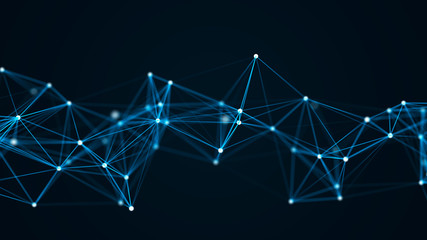 The distribution of triangular shapes in space. Network connection structure. Big data digital background. 3D rendering.