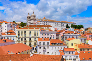 Fototapeta na wymiar View of the city & Tagus River from Miradouro de Santa Luzia, an observation deck in Lisbon, Portugal