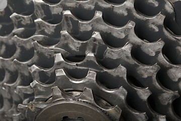 Closeup of a bicycle's gear set