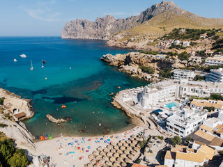 Naklejka premium Mediterranean Sea beach at Majorca island, stunning seaside scenery of Cala Formentor, Spain Balearic Islands.