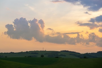 Obraz premium Sunrise or sunset over the hills and meadow. Slovakia