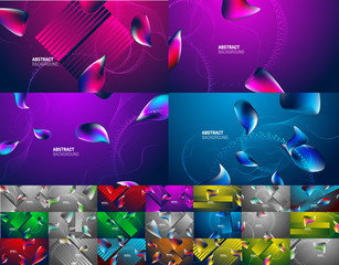 Set of fluid liquid color gradient background designs. Flying abstract shapes composititon. Vector illustrations for Wallpaper, Banner, Background, Card, Book Illustration, landing page
