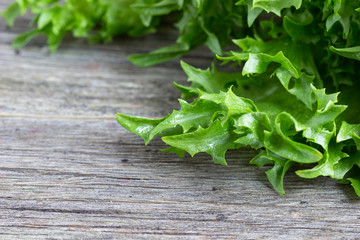 Fresh lettuce on a wooden background.