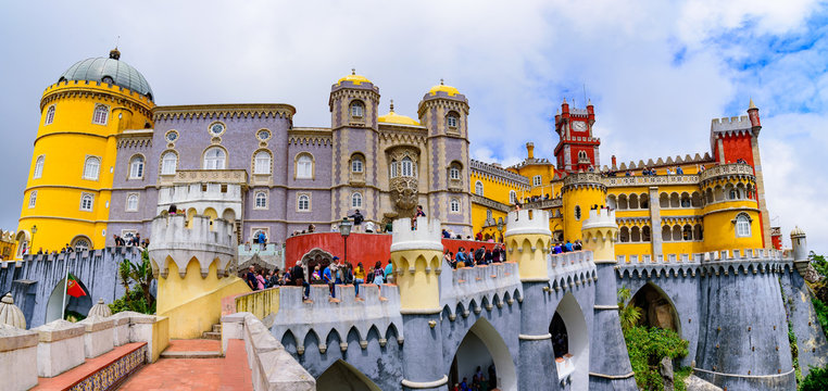 Panorama of Pena Palace, a Romanticist castle in Sintra, Portugal