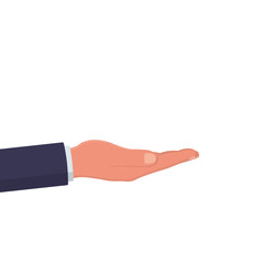 Outstretched hand. Gesture with palms up to demonstrate objects. Empty space, template for demonstrations .