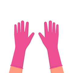 pink protective gloves on hands. latex gloves a means of protection against viruses and bacteria. sign of cleanliness and hygiene.
