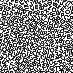 Tapeten Schwarz-weiß Vektornahtloses Alphabetmuster mit schwarzen fetten lateinischen Buchstaben. Weißer wiederholbarer ungewöhnlicher Hintergrund. Modisches trendiges Design