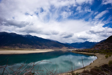 beautiful lake and mountains in tibet, China 