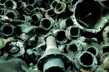 Old car engine partfor recycle the old car engine, engine junkyard.