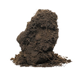 Soil, dirt pile isolated on white background and texture