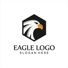 Eagle Logo negative space template vector design. Creative Wild Bird Falcon Hawk in hexagon Logotype concept icon.