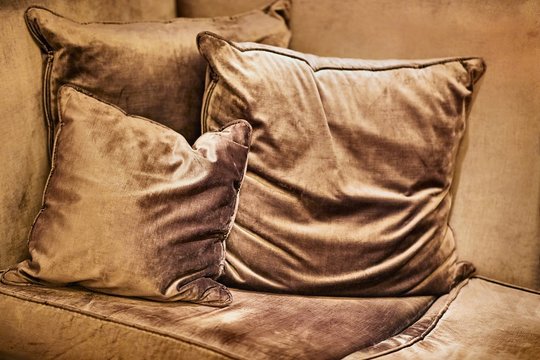 Couch and cushions, luxurious silky interior furniture