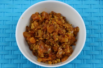 Matki Usal is a very common, vegan and healthy Maharashtrian dry curry (sabzi) made using sprouted matki or moth beans, protein rich, traditional Indian dish 