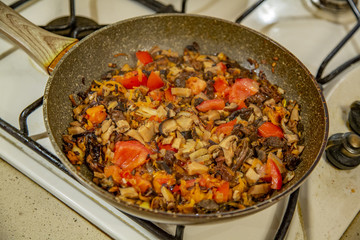 Natural vegetable ingredients for cooking delicious mushroom soup