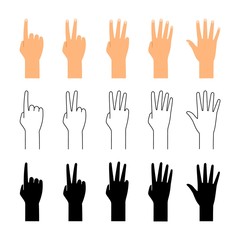 Obraz premium Finger count. Hand counting isolated on white background. People finger numbers countdown vector set