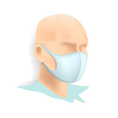 man in medical protection mask. Caring for health at flu epidemic time. Vector illustration, flat design, cartoon style. Isolated background.
