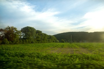 Sunrise or sunset over the hills and meadow. Slovakia