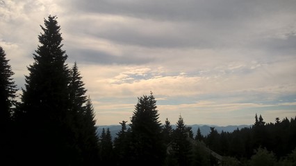 Sunrise or sunset over the hills and meadow. Slovakia