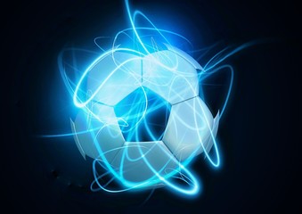 青い光線に包まれたサッカーボール © k_yu